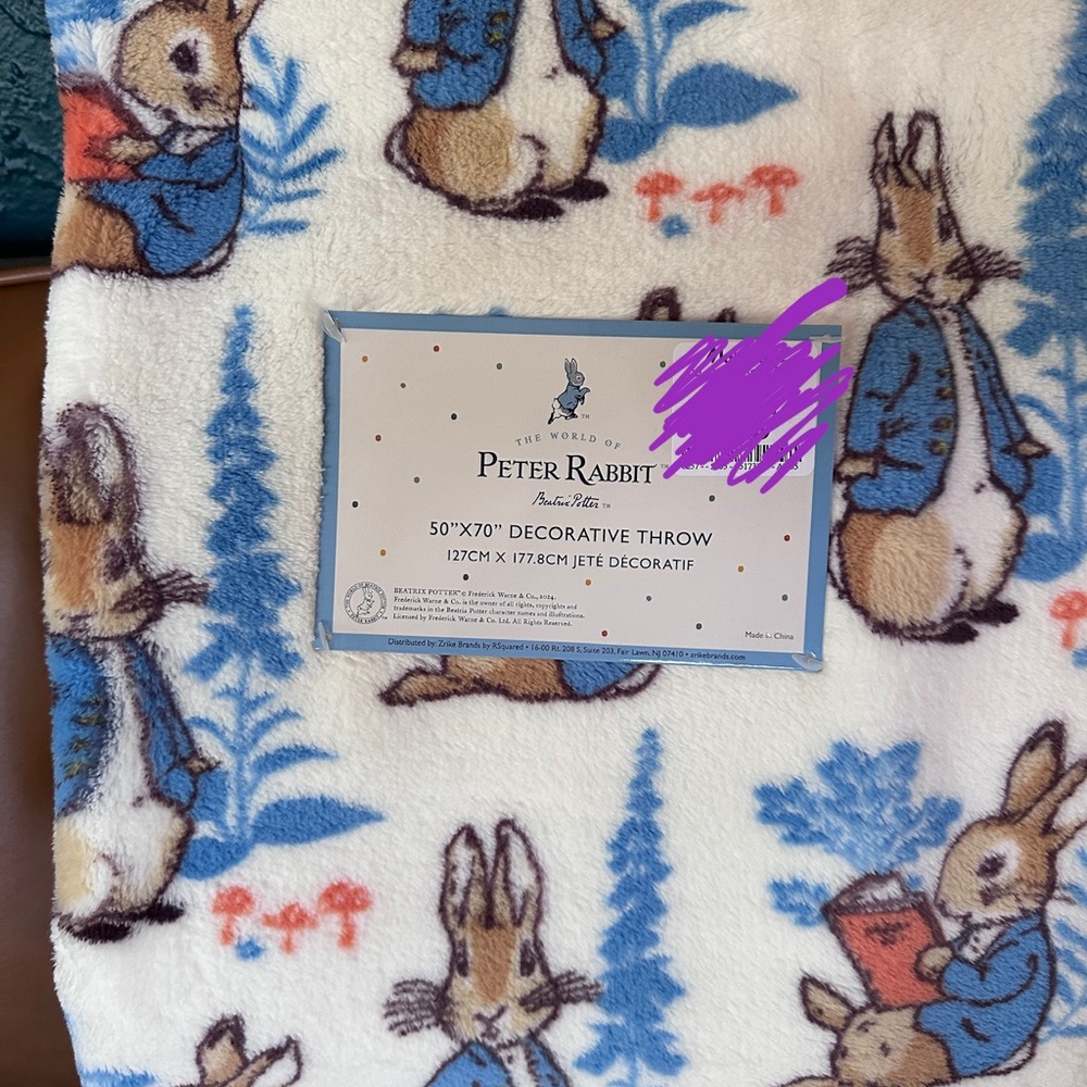 Peter Rabbit Beatrix Potter Blanket Decorative Throw - Picture 2 of 3